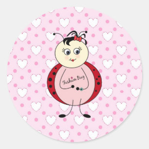 Pegatina Redonda Pequeña Ladybug Rosa De Moda Con Corazón