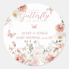 Pegatina Redonda Pequeña Mariposa Rosa Flora Bebé Beber Ducha