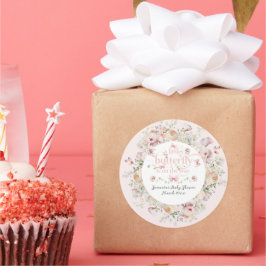 Pegatina Redonda Pequeña mariposa Rubor Chica floral rosa Baby Show