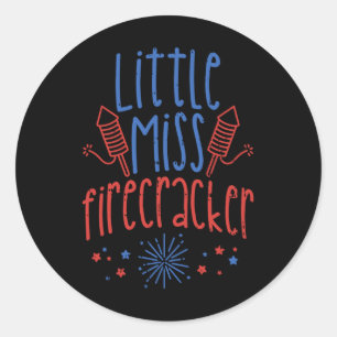 Pegatina Redonda Pequeña Miss Firecracker Graciosa 4 De Julio Patri