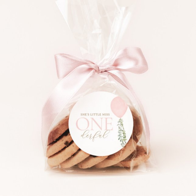 Pegatina Redonda Pequeña Miss Maravilloso Balón Rosado Cumpleaños (Subido por el creador)