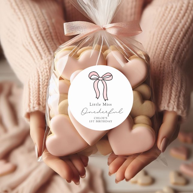 Pegatina Redonda Pequeña Miss Maravilloso Doodle Rosa Bow (Subido por el creador)