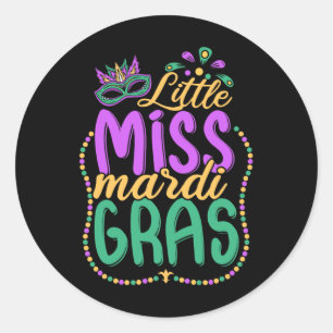 Pegatina Redonda Pequeña Miss Mardi Gras Niños Chicas de ropa de ca