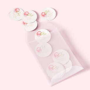 Pegatina Redonda Pequeña Miss ONE maravilloso cumpleaños con flores