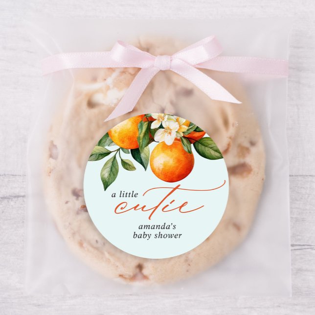 Pegatina Redonda Pequeña Naranja de Cutie Clementine Baby Shower Fa (Subido por el creador)
