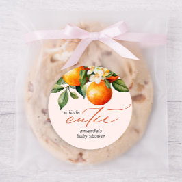 Pegatina Redonda Pequeña Naranja de Cutie Clementine Baby Shower Fa