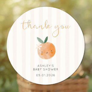 Pegatina Redonda Pequeña Naranja Monada Shower de Bebé Gracias
