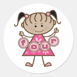 Pegatina Redonda Pequeña Niña 4 camisetas de cumpleaños y regalos