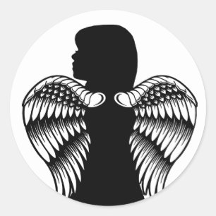 Pegatina Redonda Pequeña niña ángel Silueta Arte Fantasía