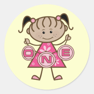 Pegatina Redonda Pequeña Niña camisetas y regalos de cumpleaños