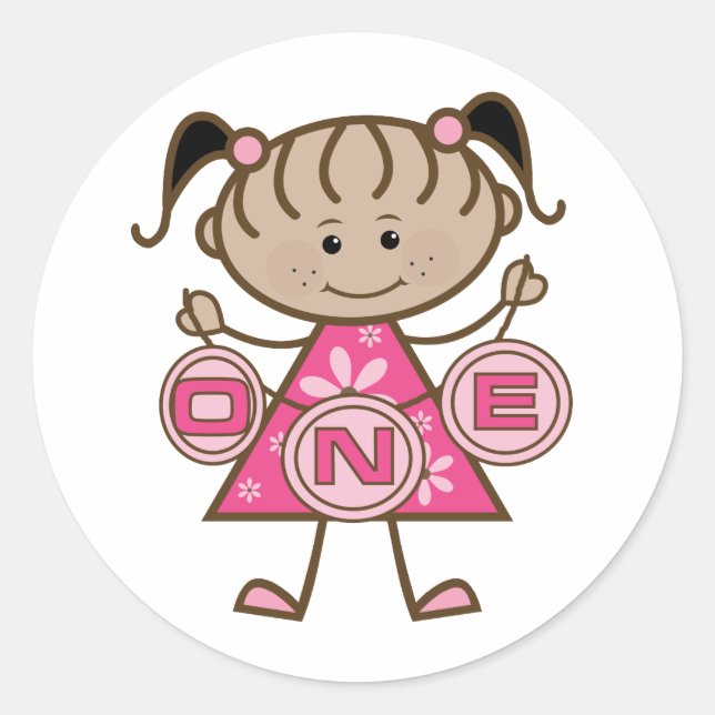 Pegatina Redonda Pequeña Niña camisetas y regalos de cumpleaños (Anverso)
