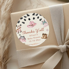 Pegatina Redonda Pequeña niña de chica occidental con ducha de bebé