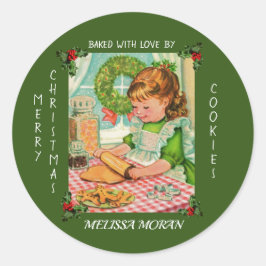 Pegatina Redonda Pequeña niña dulce que hace Navidades Goodies