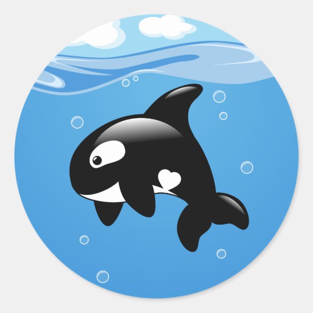 Pegatina Redonda Pequeña Orca Cuta en Aqua (Anverso)