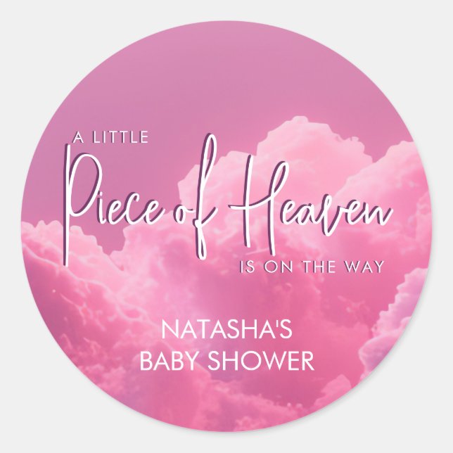 Pegatina Redonda Pequeña pieza del cielo rosado Baby Shower (Anverso)