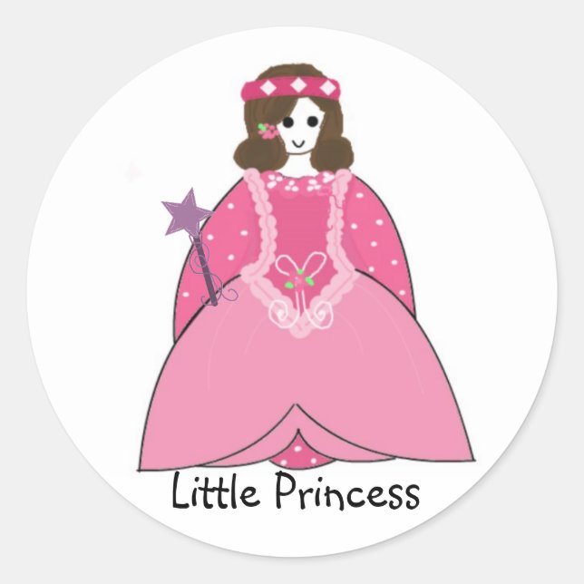 Pegatina Redonda Pequeña Princesa con un Traje Rosa (Anverso)