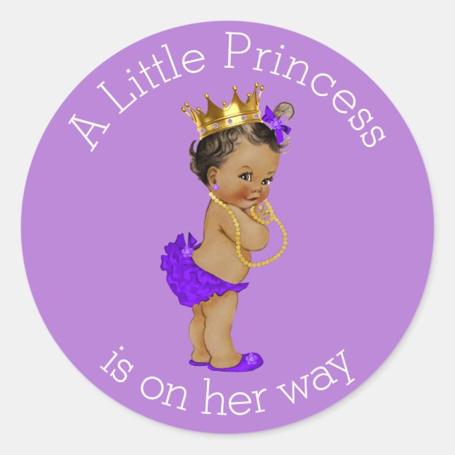 Pegatina Redonda Pequeña Princesa Étnica Baby Shower Purple Gold (Anverso)