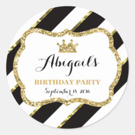 Pegatina Redonda Pequeña Princesa Pegatina, negra, dorada