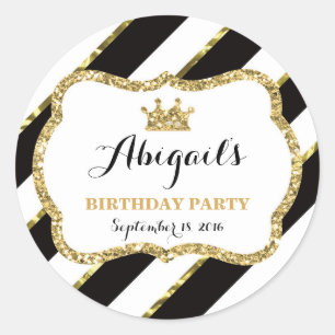 Pegatina Redonda Pequeña Princesa Pegatina, negra, dorada