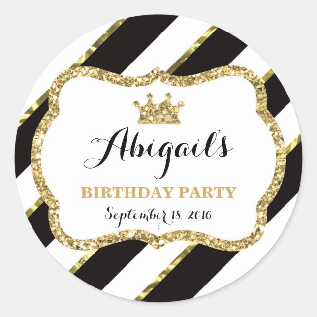 Pegatina Redonda Pequeña Princesa Pegatina, negra, dorada (Anverso)