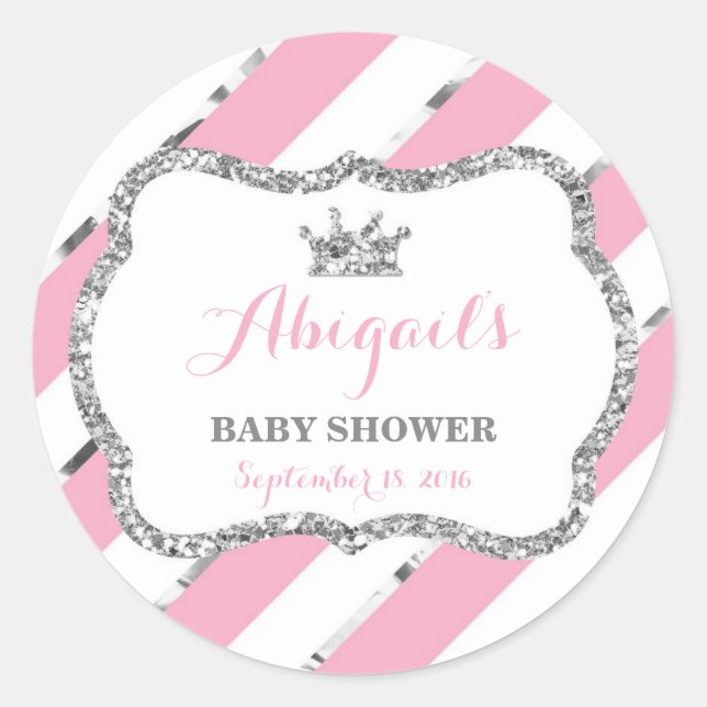 Pegatina Redonda Pequeña Princesa Pegatina, rosa, falsa Purpurina (Anverso)