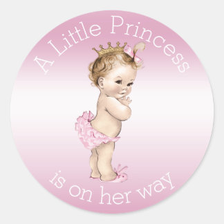 Pegatina Redonda Pequeña Princesa Rosa Baby Shower