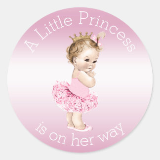 Pegatina Redonda Pequeña Princesa Rosa Ballerina Baby Shower