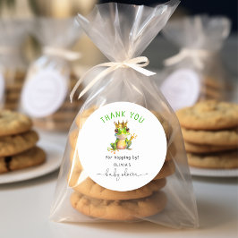 Pegatina Redonda Pequeña Rana Cute Prince Baby Shower