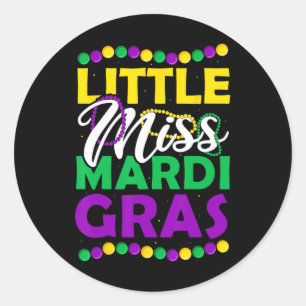 Pegatina Redonda Pequeña Ropa de Carnaval de Niños de Miss Mardi Gr