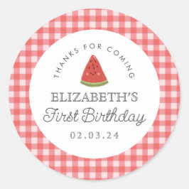 Pegatina Redonda Pequeña sandía dulce primer cumpleaños