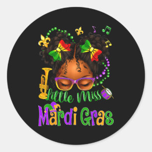 Pegatina Redonda Pequeña Señorita Mardi Gras Lazo Niñas Niños Nueva