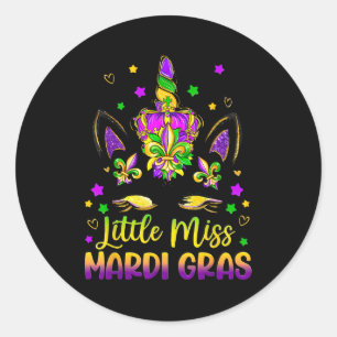 Pegatina Redonda Pequeña Señorita Mardi Gras Princesa Unicornio Niñ