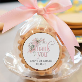 Pegatina Redonda pequeña señorita onemaravilloso 1º cumpleaños grac