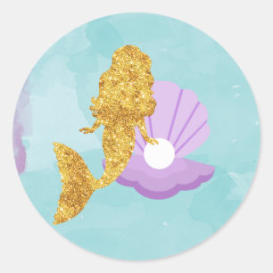 Pegatina Redonda Pequeña sirena en el mar favorece a los Pegatinas