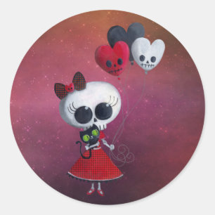 Pegatina Redonda Pequeña Srta. Death Valentine Girl
