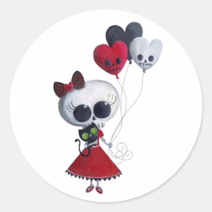 Pegatina Redonda Pequeña Srta. Death Valentine Girl