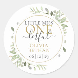 Pegatina Redonda Pequeña Srta. ONEMaravilloso Niño Primer Cumpleaño