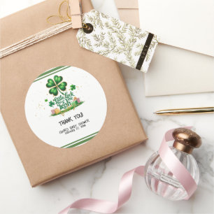 Pegatina Redonda Pequeña suerte de la irlandesa Shamrock Gold Baby