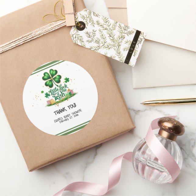 Pegatina Redonda Pequeña suerte de la irlandesa Shamrock Gold Baby  (Regalar)