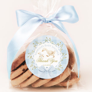 Pegatina Redonda Pequeña Tonta Gansa Azul Fiesta de Bebé Gracias