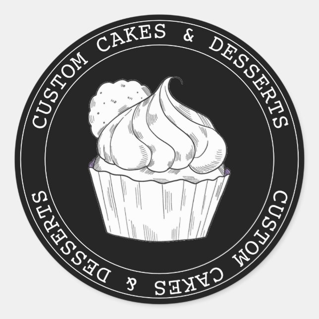 Pegatina Redonda Pequeñas empresas personalizados quequitos negros  (Anverso)