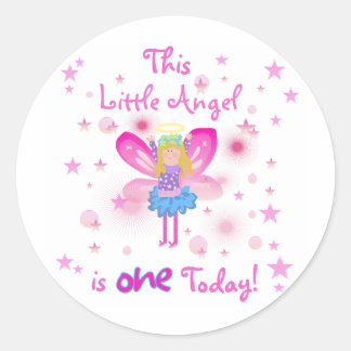 Pegatina Redonda Pequeño Ángel 1 camisetas de cumpleaños y regalos