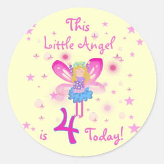 Pegatina Redonda Pequeño Ángel 4 camisetas de cumpleaños y regalos