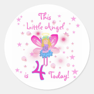 Pegatina Redonda Pequeño Ángel 4 camisetas de cumpleaños y regalos