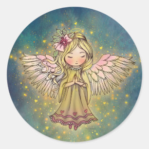 Pegatina Redonda Pequeño Ángel Dorado Navidad Fiesta 
