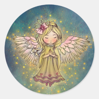 Pegatina Redonda Pequeño Ángel Dorado Navidad Fiesta 
