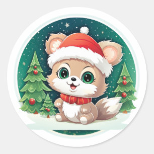Pegatina Redonda Pequeño animal de Navidad