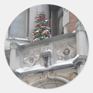 Pegatina Redonda Pequeño árbol del lado superior oeste Navidades de