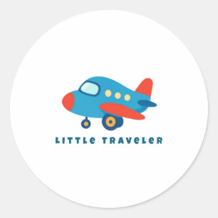 Pegatina Redonda Pequeño Avión Viajero para Niños
