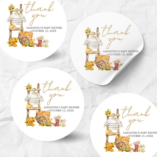 Pegatina Redonda Pequeño Baby Shower ruso de calabaza (A Little Pumpkin Baby Shower Sticker)